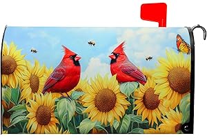 VENTUCOVEN Cardinal Birds Mailbox Cover Summer Mailbox Covers Magnetic Standard Size 21x18 inch Sunflower Bee Butterfly Mail Box Covers for Outdoor Farmhouse Garden Yard Decor Red Bird