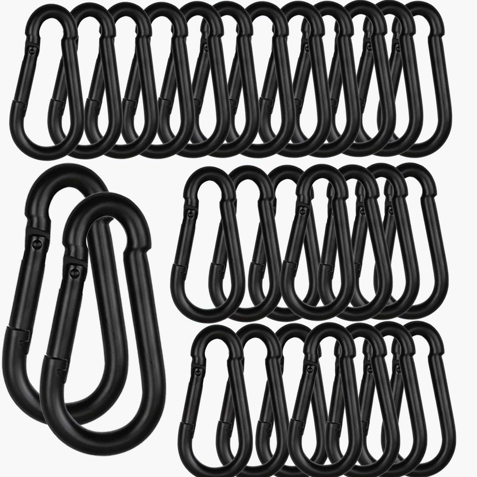 Photo 1 of 60PCS 3'' Spring Snap Hook Carabiners, M8 5/16Inch Galvanized Steel Quick Link Carabiner Clips, Heavy Duty Spring Clips Link Buckle for Outdoors Fishing Camping Hammock Dog Leashes,Black