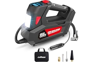 CARSUN Air Compressor Tire Inflator Portable Air Pump DC 12V Auto Tire Pump with Digital Pressure Gauge,150PSI with Emergency LED Light for Car Tires, Motorcycle, Bicycle and Other Inflatables