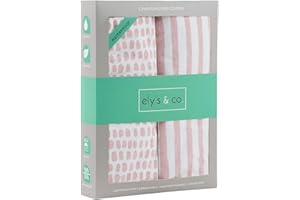 Ely's & Co. Patent Pending Waterproof Changing Pad Cover Set | Cradle Sheet Set by Ely's & Co no Need for Changing Pad Liner Mauve Pink Splash & Stripe 2 Pack for Baby Girl