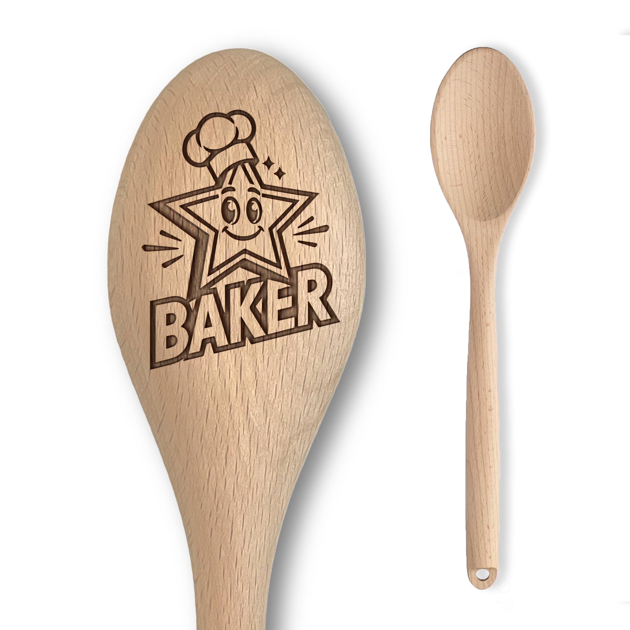 Star Spoon Baker Baking Off Winners Trophy Gift | Multiple Designs Available! | Baking + Cooking Competition Prize | Novelty Engraved Solid Beech Wooden Spoon (Style 3) — image 1