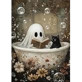 LKHMVCA Halloween Ghost Read Cat Flower Paint by Number Kits for Adults, DIY Paint by Numbers Kits for Adults Beginners Without Frame, Acrylic Paint Canvas Painting Kits Art for Home Decor 16x20 Inch