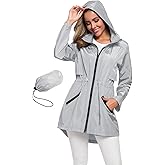 Avoogue Women's Long Raincoat with Hood Outdoor Lightweight Windbreaker Rain Jacket Waterproof
