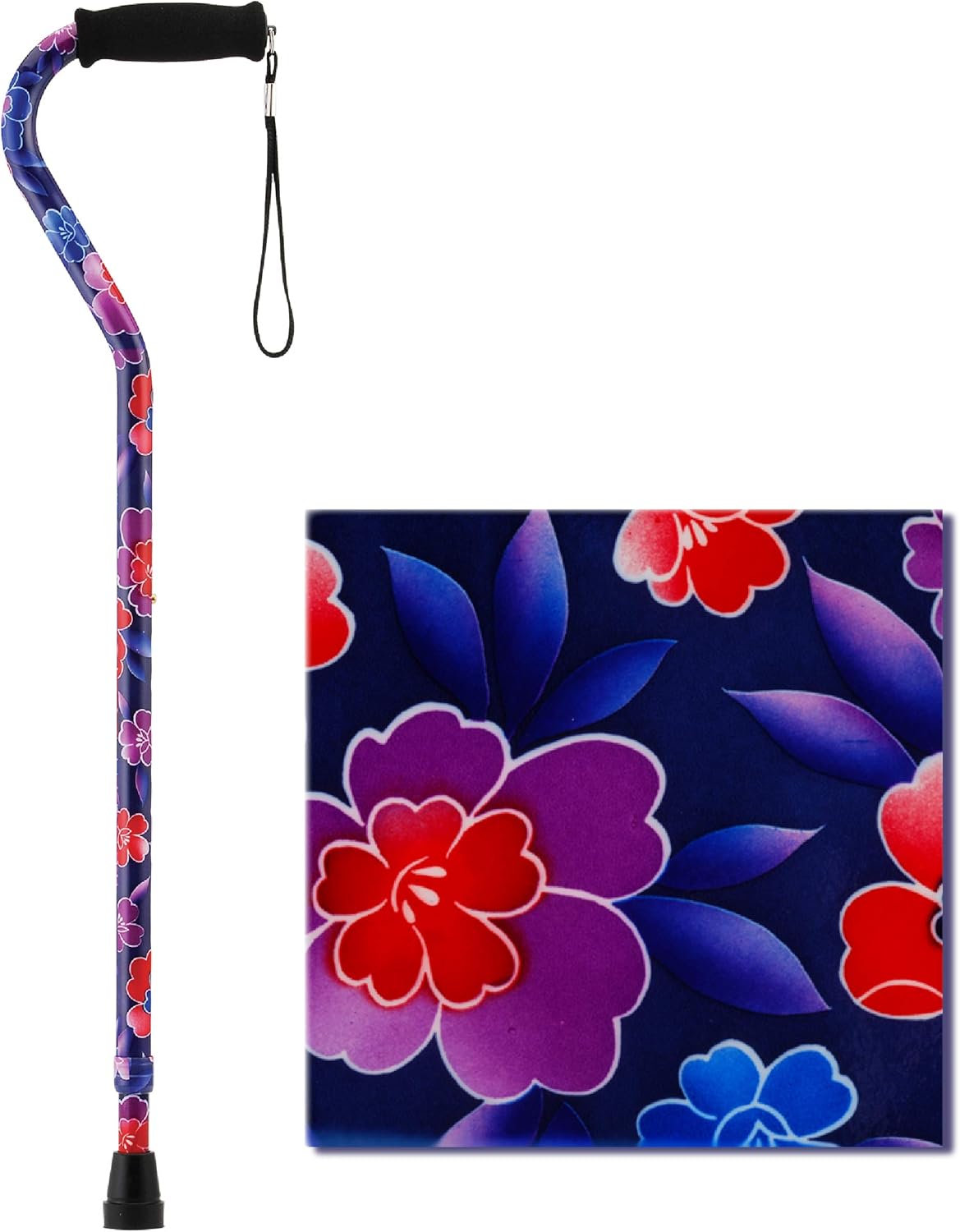 NOVA Designer Walking Cane with Offset Handle, Lightweight Adjustable Walking Stick with Carrying Strap, “Maui Flowers” Design: Health & Personal Care