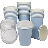 BrewHouse Disposable Coffee Cups with Lids 12 oz | Luxury To Go Paper Coffee Cups with Lids | 25 Count Blue