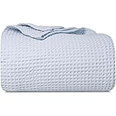 Organic Cotton Waffle Weave Light Blue Queen Blanket - 100% Cotton, Breathable, All-Natural, Premium and Luxurious Cotton Queen Blanket (Sky Blue - Queen/Full)