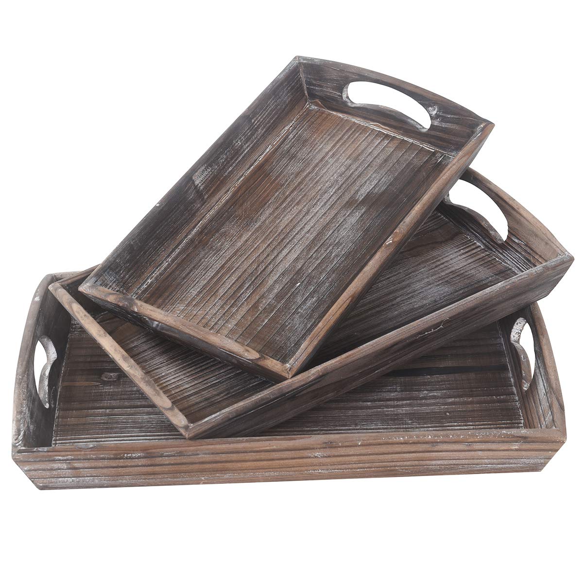 Serving Trays,Ottoman Serving Tray, Wood Breakfast Trays, Retro Nesting Serving Tray Set, Platter for Food Drink Eating Coffee, 3 Tier Set, Brown