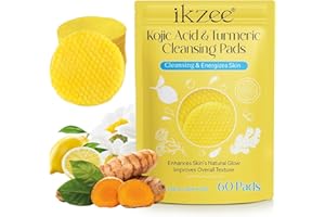 LADDYFOX 60 PCS Kojic Acid and Turmeric Cleansing Pads, Turmeric Cleansing Pads for Dark Spots and Exfoliating, Turmeric Kojic Acid Pads Infused Foaming Exfoliating Pads