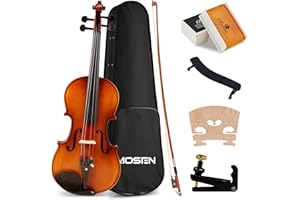 MOSEN MUSIC MOSEN 4/4 Full Size Solid Wood Violin for Adults, Violin Set for Beginners with Hard Case, Rosin, Shoulder Rest, Bow, Handmade Spruce Top & Maple Back/Side, MS-836M