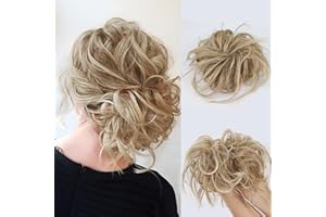 Lativ Messy Hair Bun Tousled Updo Scrunchies Extension With Elastic Rubber Band Accessories Pieces for Women Girls (Messy Bun, Bleach Blonde)