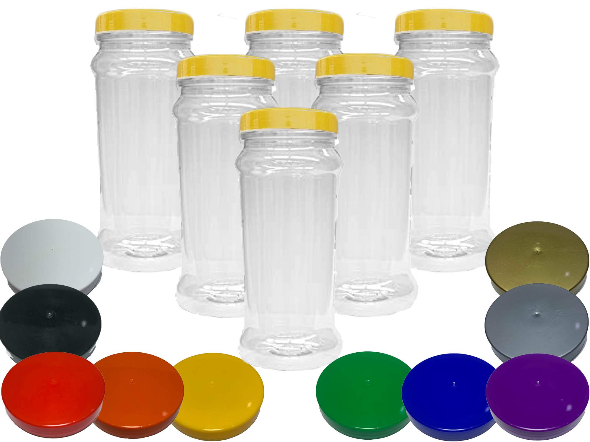 Truly Sweet Candy Very Large 2.5L Plastic Jars with choice of lid. Craft, Garage, Kitchen Storage (Orange Lids, 6 Jars)