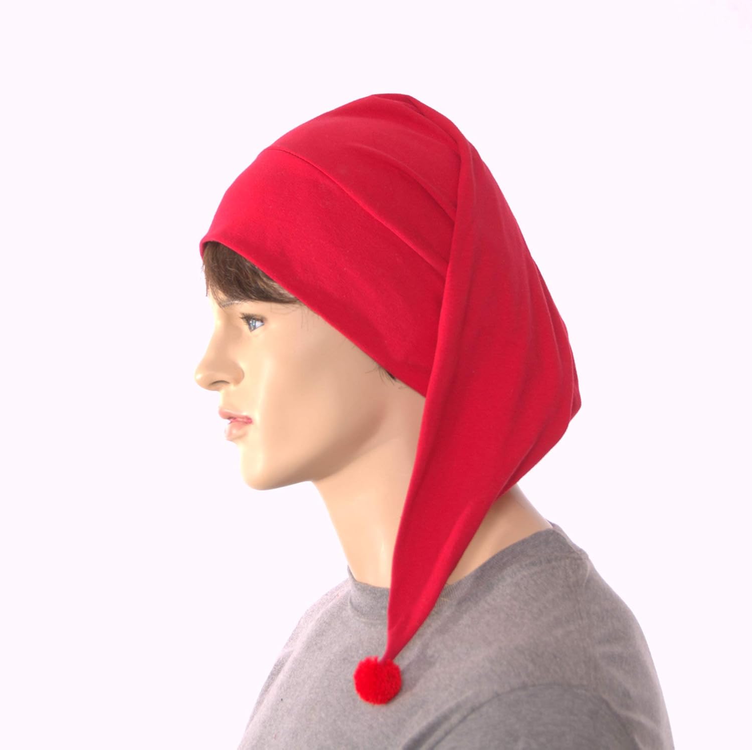 Red Nightcap Cotton Night Cap Pompom Pointed Sleep Hat