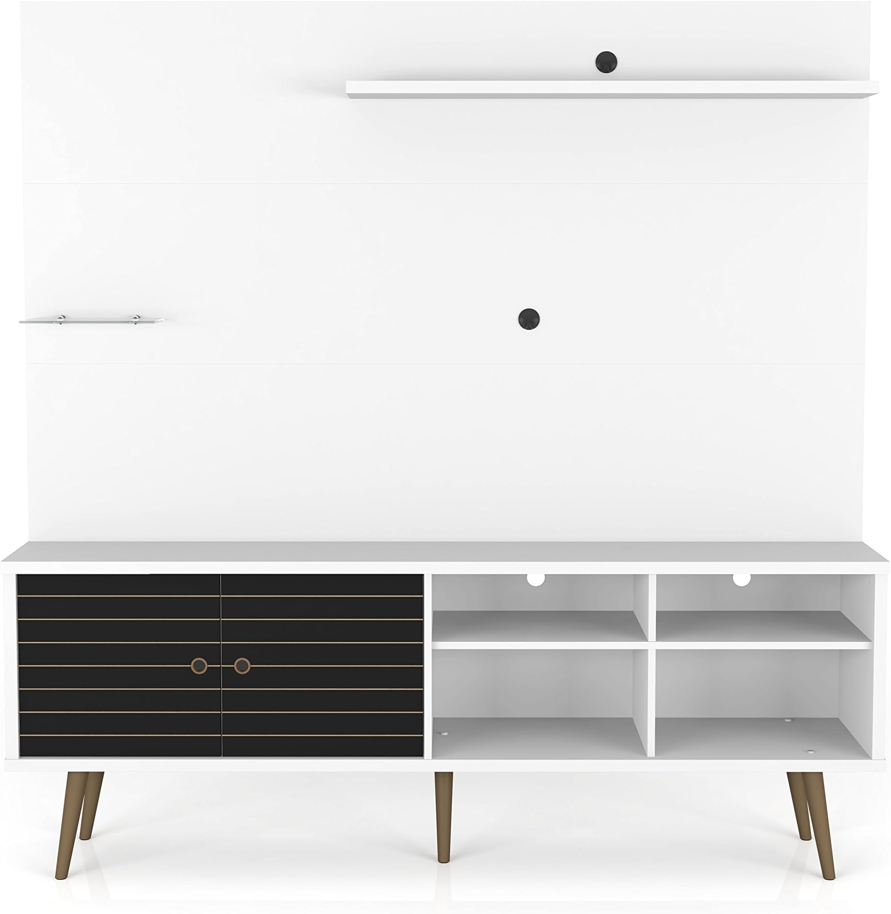 Manhattan Comfort Liberty Complete Living Room Entertainment Center and TV Stand, White/Black