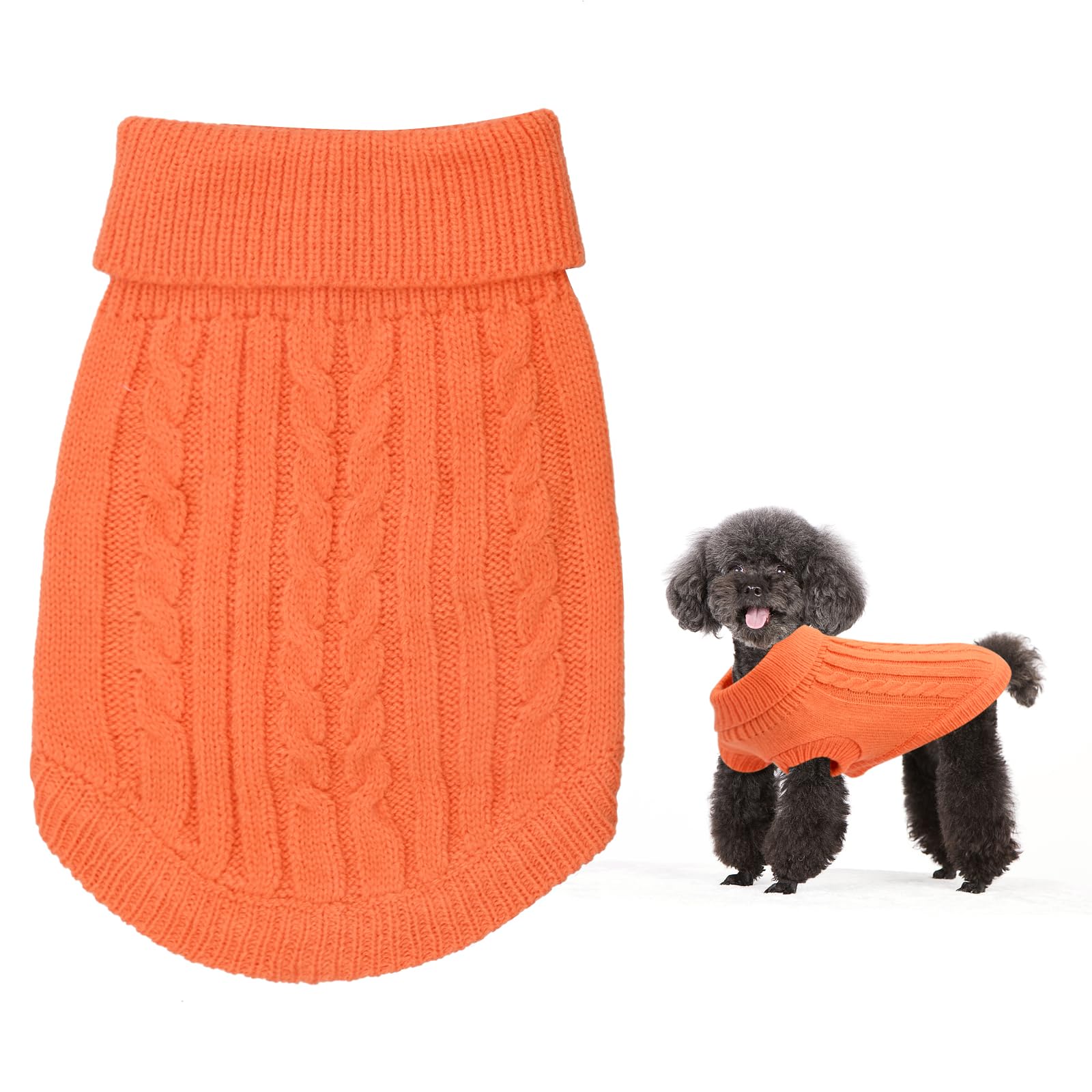 Small Dog Jumper, Warm Puppy Sweater for Small Dogs Winter Knitted Dog Pullover Soft Turtleneck Dog Clothes Vest for Pet Autumn, Winter Outfit for Yorkshire, Chihuahua, Welsh Corgi (S, Orange)
