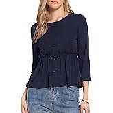 Allegra K Fall Blouse for Women's 2025 Peplum Crew Neck 3/4 Sleeve Ruffle Pullover Blouses