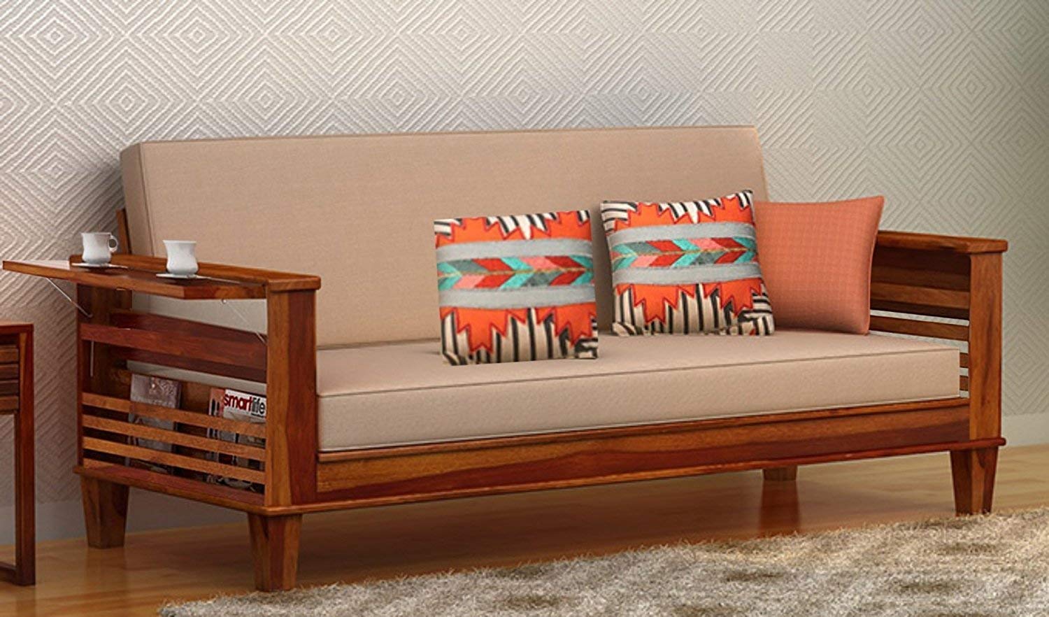 Keon Furniture Sheesham Wood Sofa Cum Bed for Living Room (Honey Finish