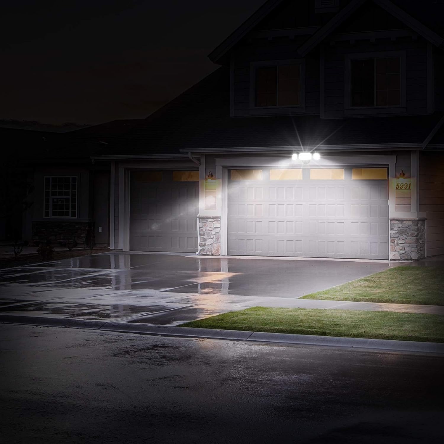 LEPOWER 4500LM LED Flood light Outdoor, Switch Controlled LED Security Light, 45W Super Bright Exterior Outdoor Light, 5000K, ETL Certificated, 3 Adjustable Head IP65 Waterproof for Garage, Porch, Yard - - 