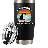 Panvola I R Programmer I Make Computer Beep Programmer Gift Computer Programming Student Graduation Cat Lover Vacuum Insulated Tumbler with Lid and Straw Stainless Steel 20oz Black