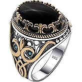 Genuine Solid 925 Sterling Silver Accented with Bronze, Natural or Simulated Gemstone, Authentic Vintage Turkish Ottoman Style Ring for Men