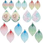 AHANDMAKER 16Pcs 8 Colors Hollow Leaf Charms, Colorful Stainless Steel Geometric Dangle Pendants Shiny Filigree Metal Embellishments for Jewelry Making Necklaces Bracelets Earrings DIY Crafts