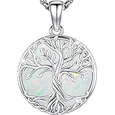 AUDINCEED Tree of Life Necklace Tree of Life Pendant 925 Sterling Silver Abalone Shell Opal Malachite Turquoise Moonstone Crystal Necklace Celtic Knot Family Tree Jewelry for Men Women Fathers Day