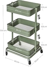 SONGMICS 3-Tier Storage Trolley Rolling Cart Olive Green BSC060C01 view 7