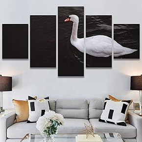 SIGNWIN 5 Panel Canvas Wall Art Swan Lake...