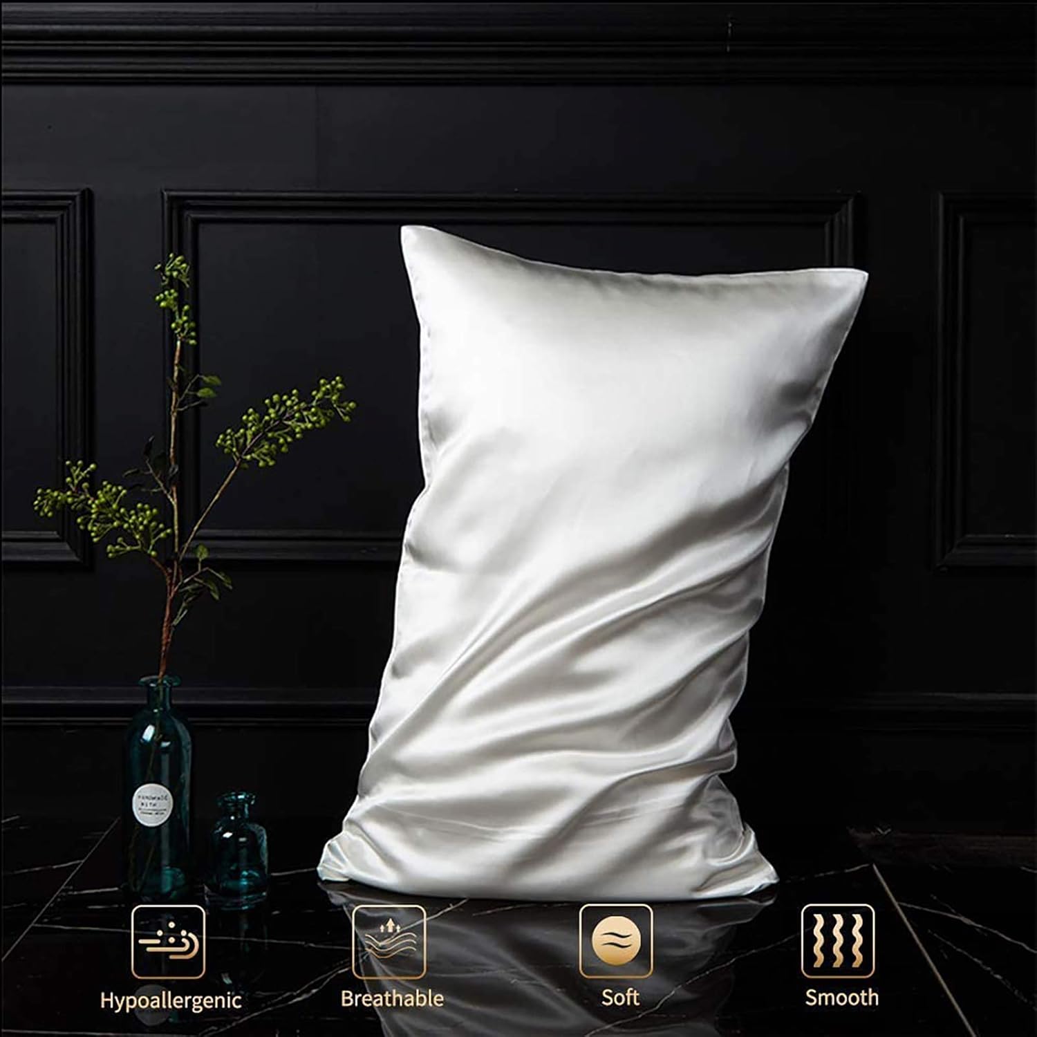 RUIPTSKE Natural Silk Federa, ipoallergenico, 22momme, 100% Seta, 600 Filati, con a Scomparsa Cerniera (White, 50x90cm) - Image 4