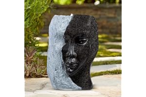 SAC SMARTEN ARTS Face Statue Outdoor Fountains with Bubbling Water Modern Arts Angels and Demons Garden Fountain in Marble Finishing 20" Height