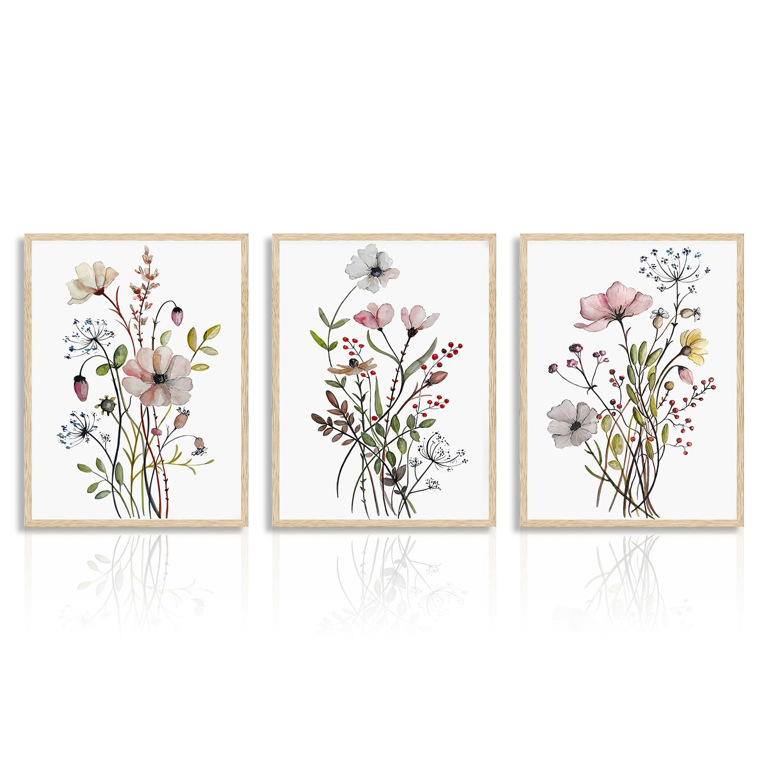 Dazzlewall 3 PCS Wildflower Wall Art Poster Minimalist Flower Prints, Botanical Floral Canvas Wall Art for Bedroom Living Room Decor 12x16 in Unframed