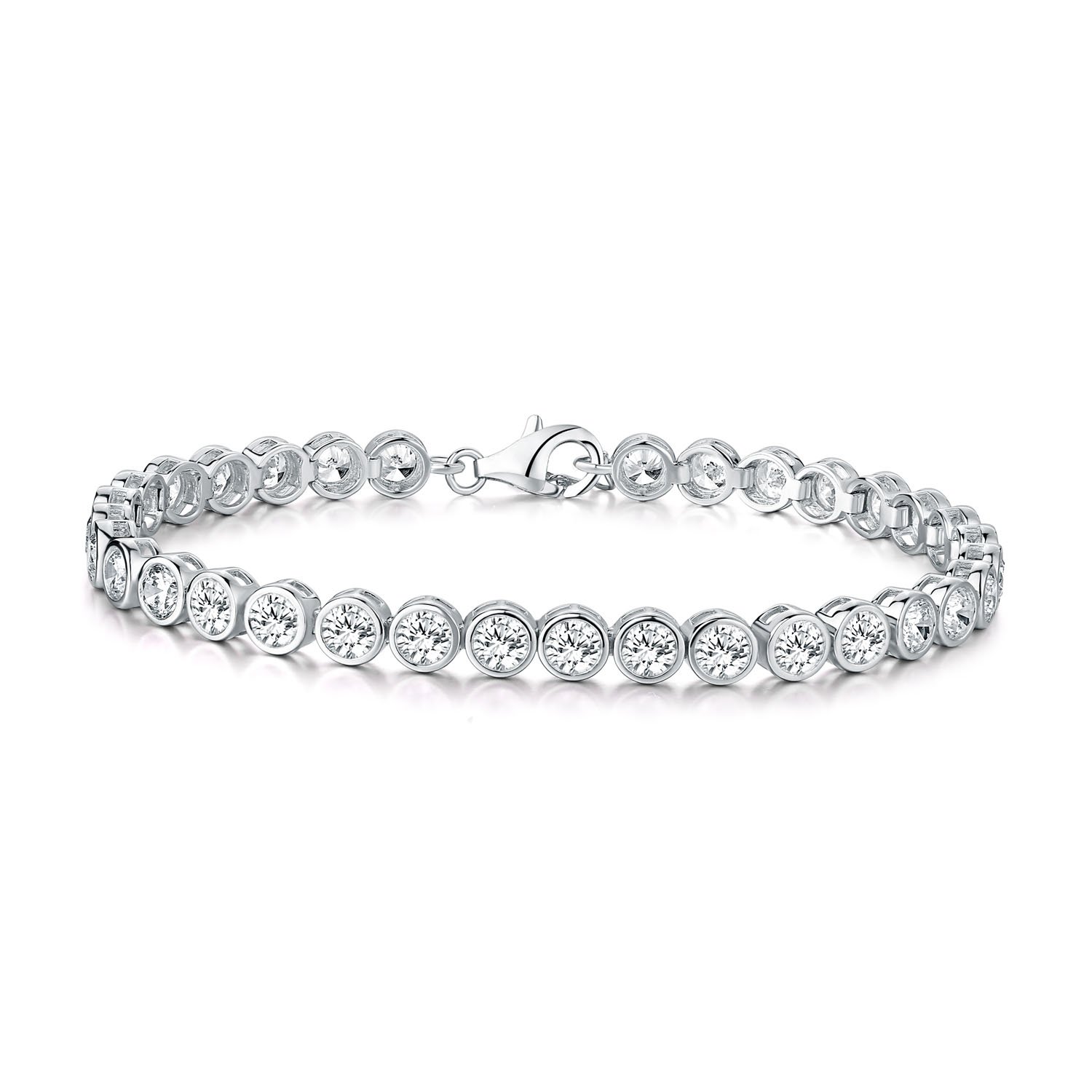 Diamond Treats Tennis Bracelet for Women, Bezel Set 925 STERLING SILVER bracelet with 4mm Flawless White Cubic Zirconia. This 6.5-7 inch Ladies Eternity Bracelet is a Perfect Jewellery Gift for Women