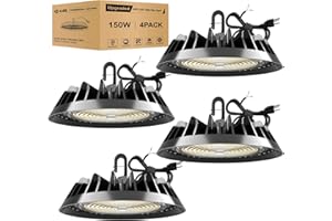 JC-LGL UFO LED High Bay Light 150W, High Bay LED Lights 24,000LM (160LM/W) 1-10V Dimmable, 5' Cable with Plug, Hanging Hook, Safe Rope, ETL Listed High Bay Light for Factory Barn Warehouse, 4 Pack