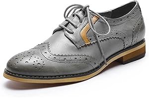 Mona flying Women's Leather Perforated Lace-up Oxfords Brogue Wingtip Derby Shoes for ladis Women
