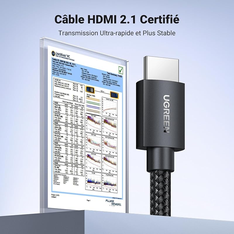10K 8K 60Hz Câble HDMI 2.1 Certifié Haute Vitesse 48Gbps (2M)