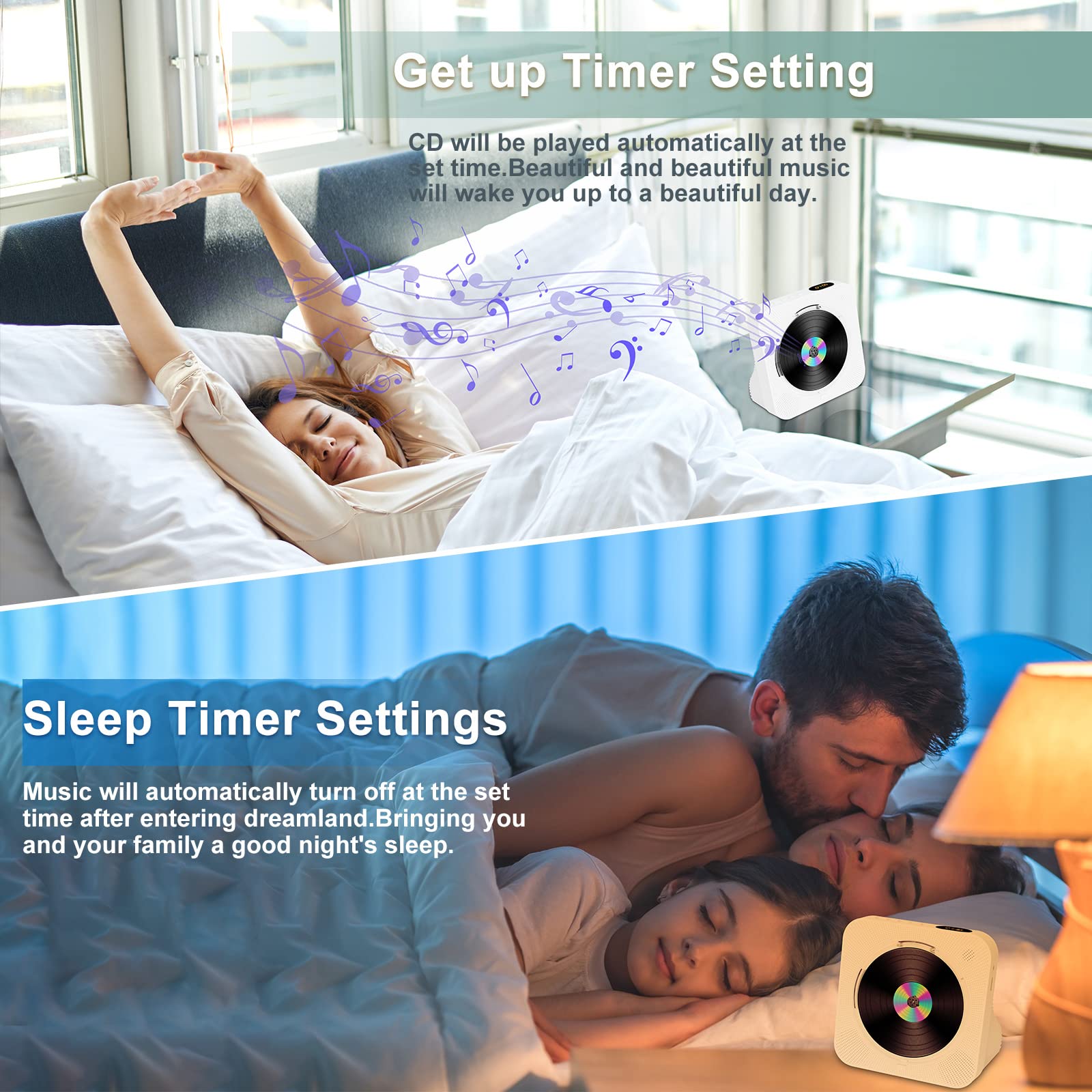 Portable Desktop CD Player for Home, with Timer, Remote Control, Inner Sperakers and Side LCD Screen Display Support FM Radio/USB/Bluetooth/CD Four Modes, Gift for Music Lovers