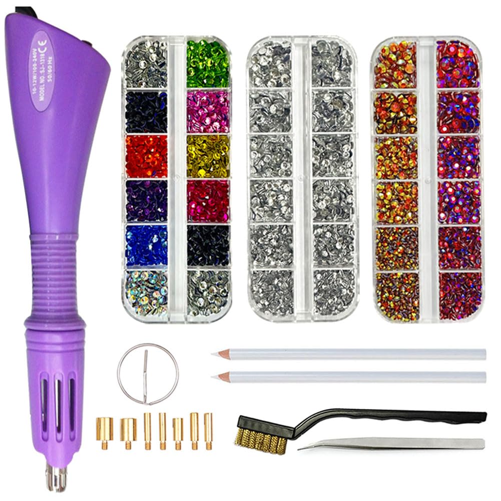 Afantti Hotfix Applicator Wand Rhinestone Setter Iron Gun Tool Bedazzler Kit | 7 Tips | 3000pcs Hot Fix Rhinestones | Gems Crystals for DIY Crafts