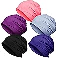 SATINIOR 5 Pieces Women's Slouchy Beanie Chemo Hat Stretch Cancer Head Wraps Sleep Head Scarf for Cancer Patient