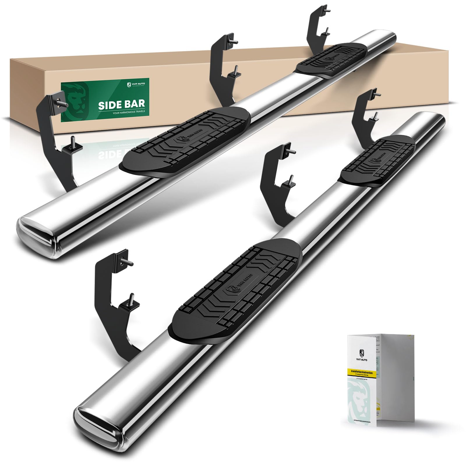 Photo 1 of YHTAUTO 6" Running Boards Side Steps Fit Chevy & GMC Models - Silverado, Sierra 1500 2007-2018, 1500 LD/1500 Limited 2019, Extended/Double Cab, Oval Straight Stainless Steel Polished Chrome