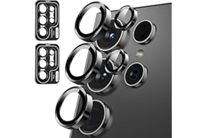 FlyCoco Camera Lens Screen Protector Designed for Galaxy S24 Ultra, Tempered Glass, Powerful Strength Adsorption Individual Aluminum Alloy Ring Lens Cover for Galaxy S24 Ultra Accessories, 2 Set