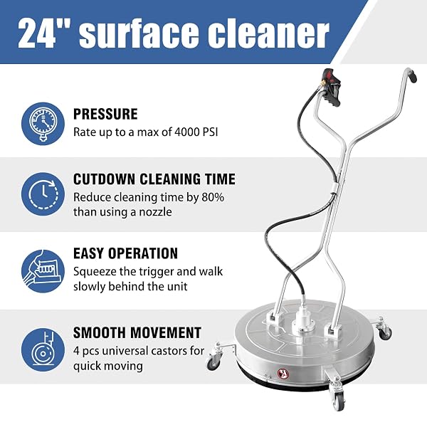 JANZ 24″ PRESSURE WASHER SURFACE CLEANER WITH 4 WHEELS,DUAL HANDLE,STAINLESS STEEL HOUSING, 2 HOSE ADAPTERS AND 4 REPLACEMENT NOZZLES, IDEAL FOR CLEANING DRIVEWAYS, SIDEWALKS,PATIOS,DECKS