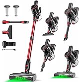 OUYFHK Cordless Vacuum Cleaner, 45KPA 8-in-1 Vacuum Cleaners for Home, 45Mins Runtime, Anti-Tangle Stick Vacuum with LED Display, Rechargeable Lightweight Vacuum for Pet Hair/Carpet/Floor (Red)