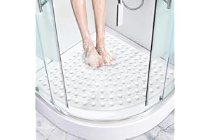 EXGUEACK Corner Shower Mat: 21"x21" Anti Slip Bath Mat for Corner Shower | Triangle Rubber Bathtub Mat with Suction Cups, Cor