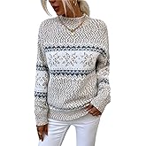 Traumaing Women’s Snowflake Christmas Sweater Casual Long Sleeve Knitted Pullover Sweaters Crewneck Loose Jumper Tops