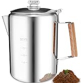 MEREZA Camping Percolator Coffee Pot 12 Cup Stove Top Coffee Percolator Non Electric Coffee Maker Camping Stainless Steel Coffee Pot Outdoors Home No Aluminum &amp; Plastic Fast Brew
