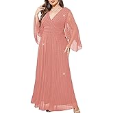 ZOMVA Plus Size Formal Dresses Sparkly V-Neck A Line Glitter Wrap Dress Evening Gown Cocktail Prom Butterfly Sleeve
