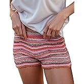 VDWIP Women’s Y2K Striped Knit Shorts High Waisted Short Lounge Summer Elastic Rainbow Color Block Sweater Shorts
