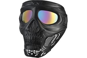 OQUQO Skull Airsoft Mask Full Face, Paintball Mask, Tactical Mask, Black Anti Fog Motorcycle Mask Motocross Goggles for Adults Men Women