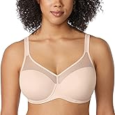 DELIMIRA Women's Full Coverage Bras Underwire Lightly Padded Plus Size Supportive Tshirt Sheer Bra