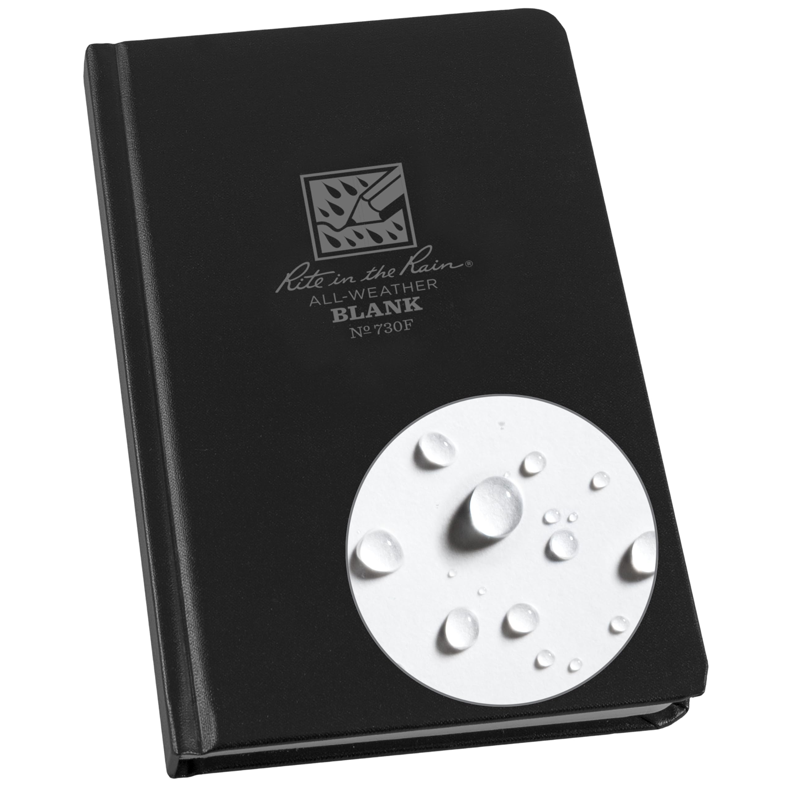 Rite in the Rain Weatherproof Hard Bound Cover Sketchbook Notebook, 4.75" x 7.5", Black Cover, Blank Page Pattern (No. 730F)