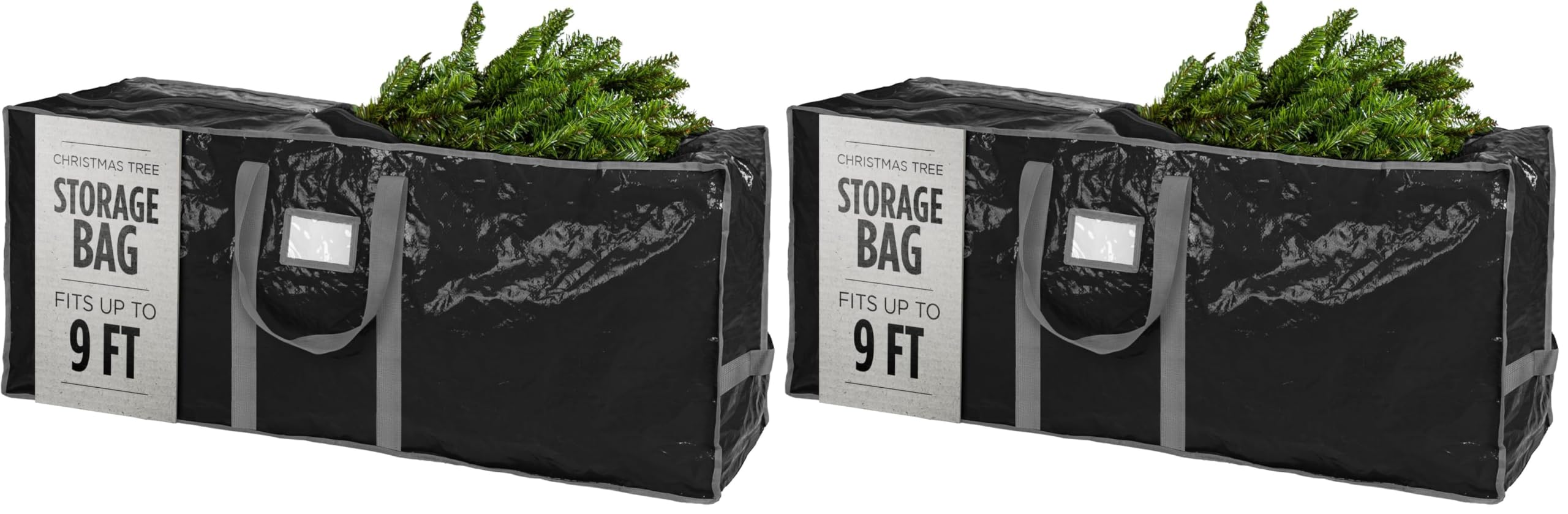 Christmas Tree Storage Bag - Stores 9 Foot Artificial Xmas Holiday Tree, Durable Waterproof Material, Zippered Bag, Carry Handles - Protects Against Dust, Insects and Moisture (Black) (Pack of 2)